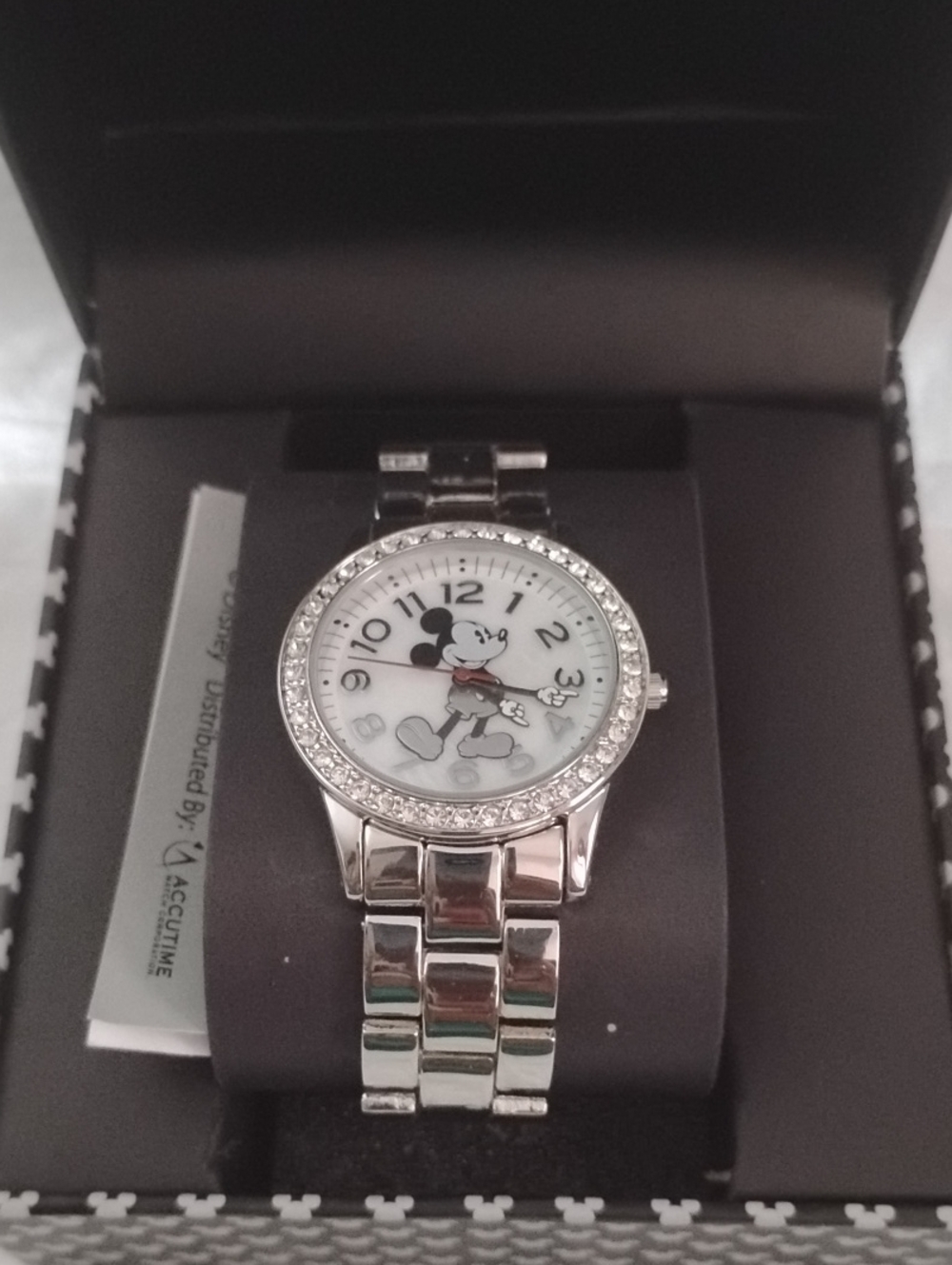 Silver Mickey Mouse Crystal Bezel Women's Watch 7-1/2 inch